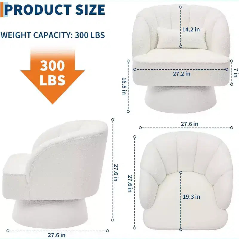 2 Pcs Modern Swivel Barrel Accent Chair, 360 Rotating Upholstered Armchair with Striped Backrest & Plush Padding for Home Office