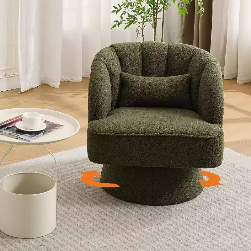 2 Pcs Modern Swivel Barrel Accent Chair, 360 Rotating Upholstered Armchair with Striped Backrest & Plush Padding for Home Office