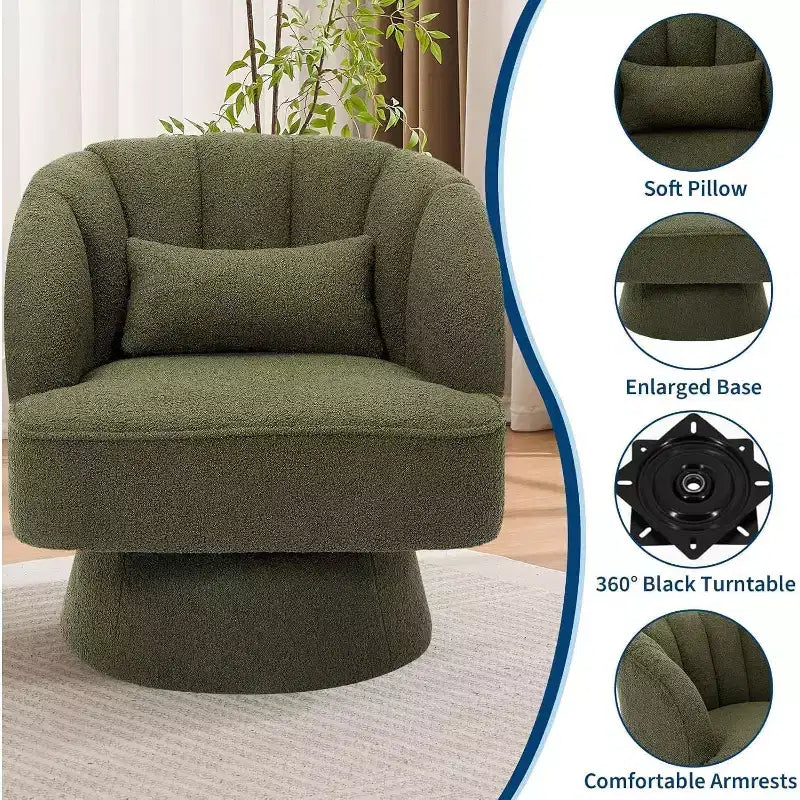 2 Pcs Modern Swivel Barrel Accent Chair, 360 Rotating Upholstered Armchair with Striped Backrest & Plush Padding for Home Office