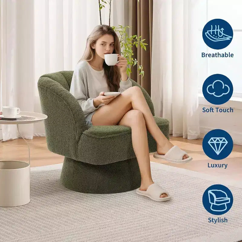 2 Pcs Modern Swivel Barrel Accent Chair, 360 Rotating Upholstered Armchair with Striped Backrest & Plush Padding for Home Office