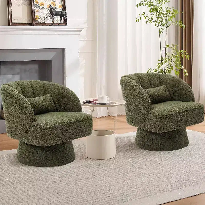 2 Pcs Modern Swivel Barrel Accent Chair, 360 Rotating Upholstered Armchair with Striped Backrest & Plush Padding for Home Office