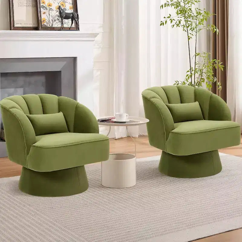 2 Pcs Modern Swivel Barrel Accent Chair, 360 Rotating Upholstered Armchair with Striped Backrest & Plush Padding for Home Office