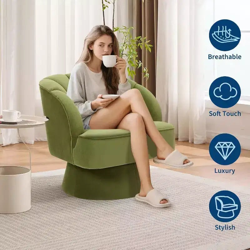 2 Pcs Modern Swivel Barrel Accent Chair, 360 Rotating Upholstered Armchair with Striped Backrest & Plush Padding for Home Office