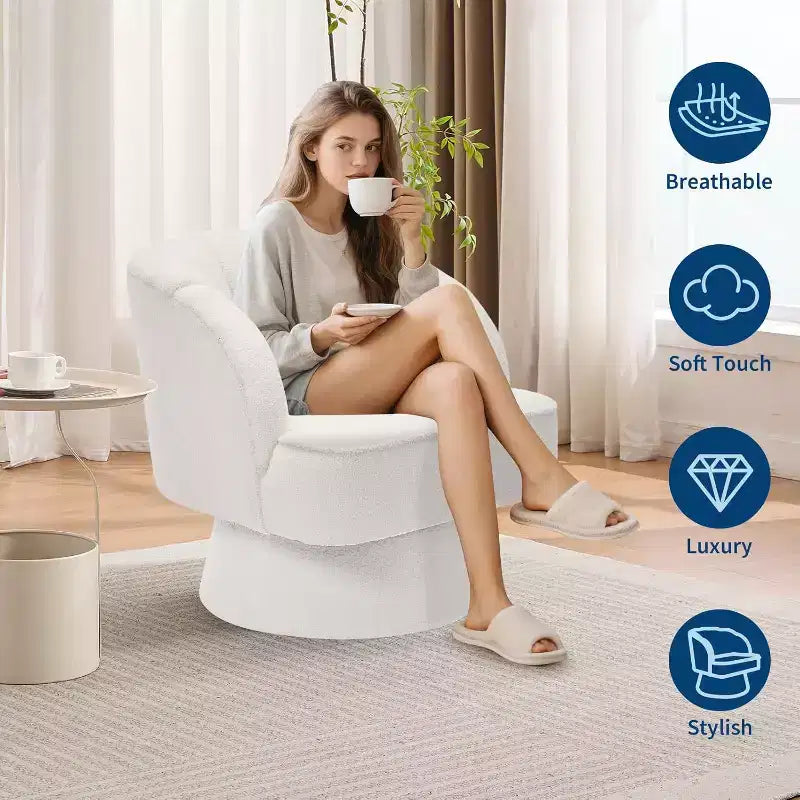 2 Pcs Modern Swivel Barrel Accent Chair, 360 Rotating Upholstered Armchair with Striped Backrest & Plush Padding for Home Office