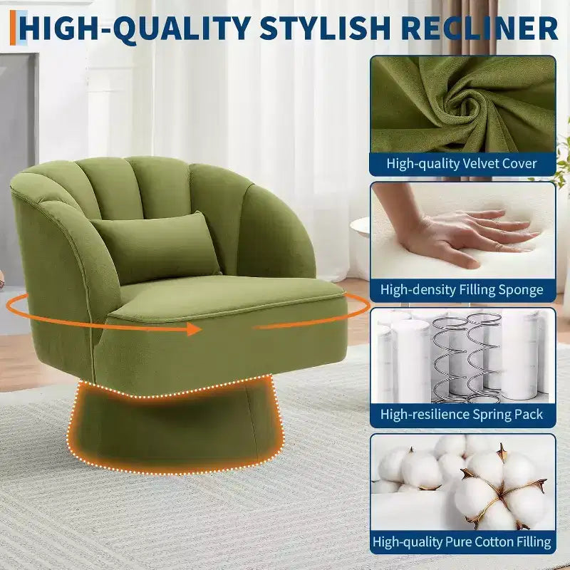 2 Pcs Modern Swivel Barrel Accent Chair, 360 Rotating Upholstered Armchair with Striped Backrest & Plush Padding for Home Office