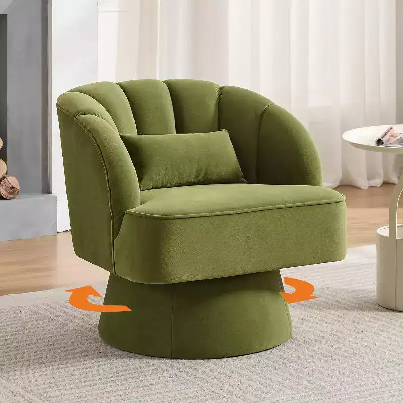 2 Pcs Modern Swivel Barrel Accent Chair, 360 Rotating Upholstered Armchair with Striped Backrest & Plush Padding for Home Office