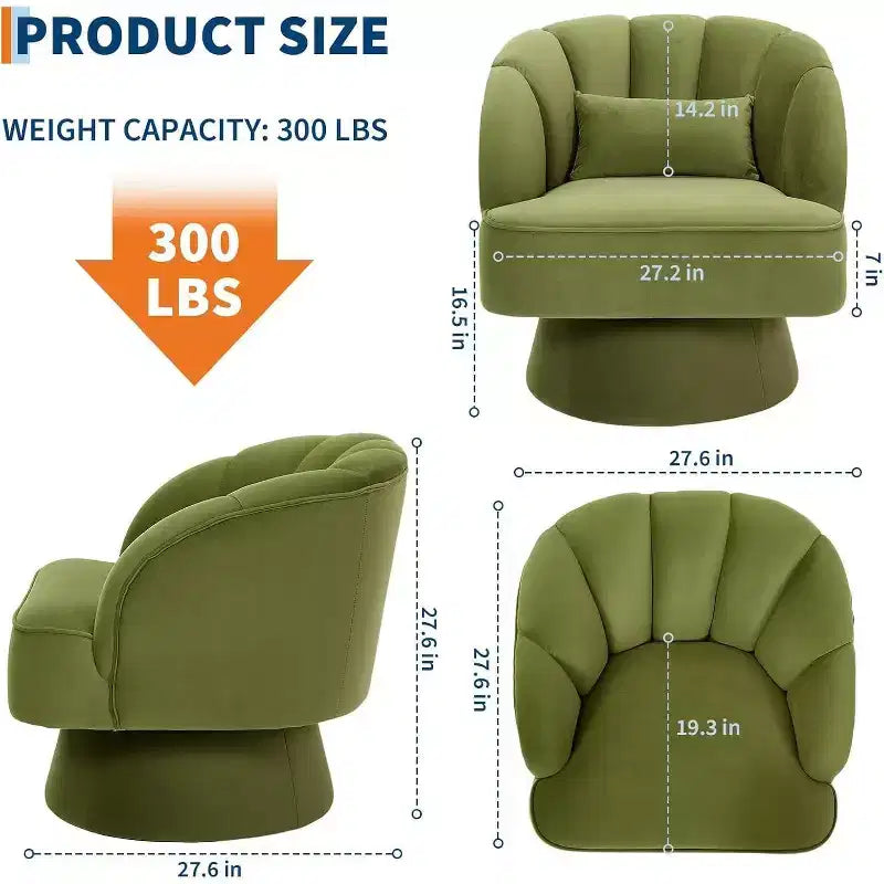 2 Pcs Modern Swivel Barrel Accent Chair, 360 Rotating Upholstered Armchair with Striped Backrest & Plush Padding for Home Office