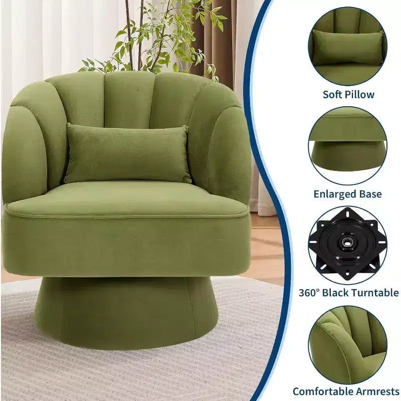 2 Pcs Modern Swivel Barrel Accent Chair, 360 Rotating Upholstered Armchair with Striped Backrest & Plush Padding for Home Office