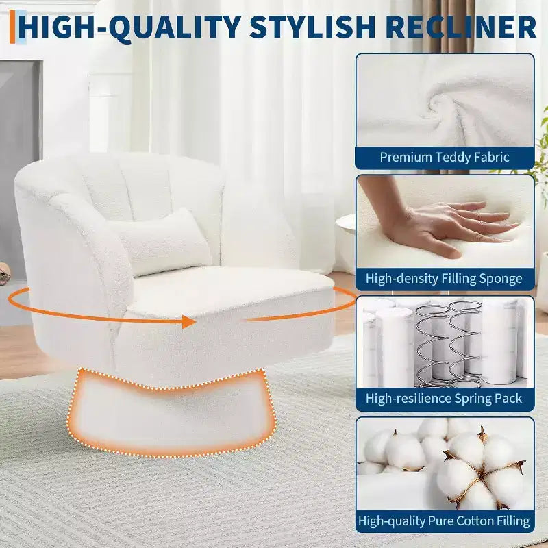 2 Pcs Modern Swivel Barrel Accent Chair, 360 Rotating Upholstered Armchair with Striped Backrest & Plush Padding for Home Office