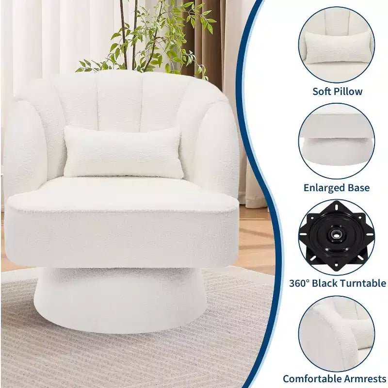 2 Pcs Modern Swivel Barrel Accent Chair, 360 Rotating Upholstered Armchair with Striped Backrest & Plush Padding for Home Office