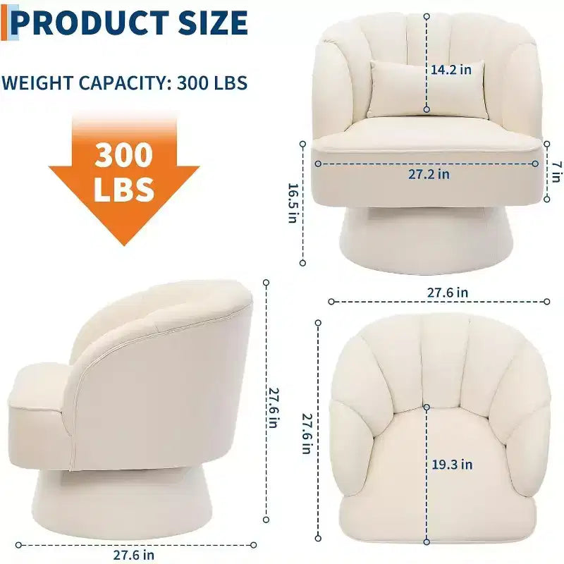 2 Pcs Modern Swivel Barrel Accent Chair, 360 Rotating Upholstered Armchair with Striped Backrest & Plush Padding for Home Office