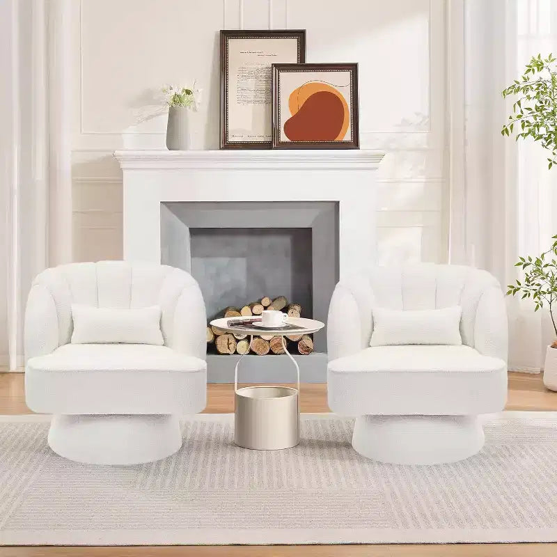 2 Pcs Modern Swivel Barrel Accent Chair, 360 Rotating Upholstered Armchair with Striped Backrest & Plush Padding for Home Office