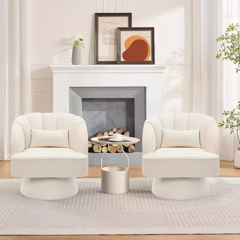 2 Pcs Modern Swivel Barrel Accent Chair, 360 Rotating Upholstered Armchair with Striped Backrest & Plush Padding for Home Office