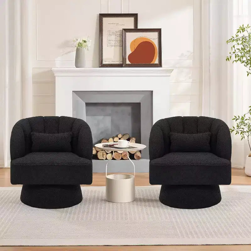 2 Pcs Modern Swivel Barrel Accent Chair, 360 Rotating Upholstered Armchair with Striped Backrest & Plush Padding for Home Office