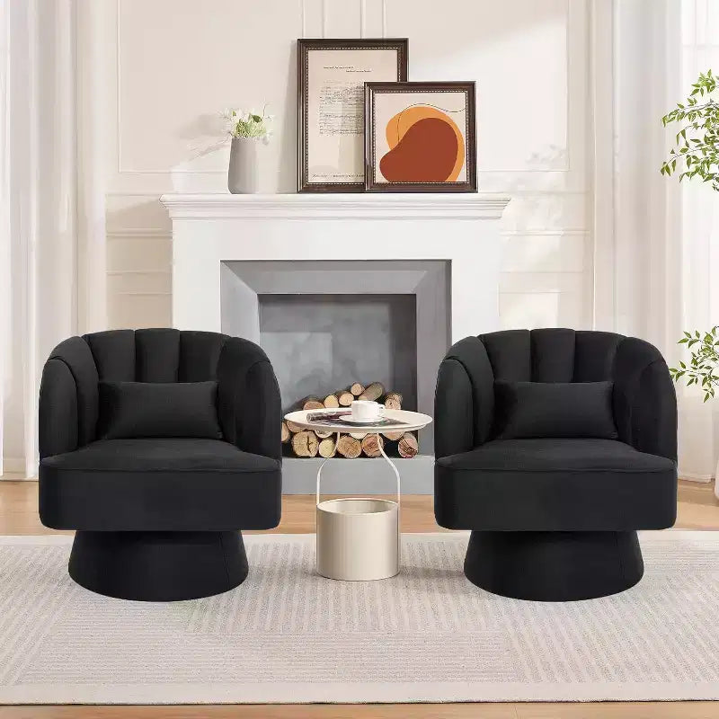 2 Pcs Modern Swivel Barrel Accent Chair, 360 Rotating Upholstered Armchair with Striped Backrest & Plush Padding for Home Office