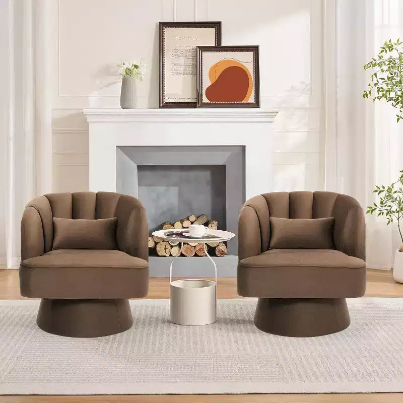 2 Pcs Modern Swivel Barrel Accent Chair, 360 Rotating Upholstered Armchair with Striped Backrest & Plush Padding for Home Office