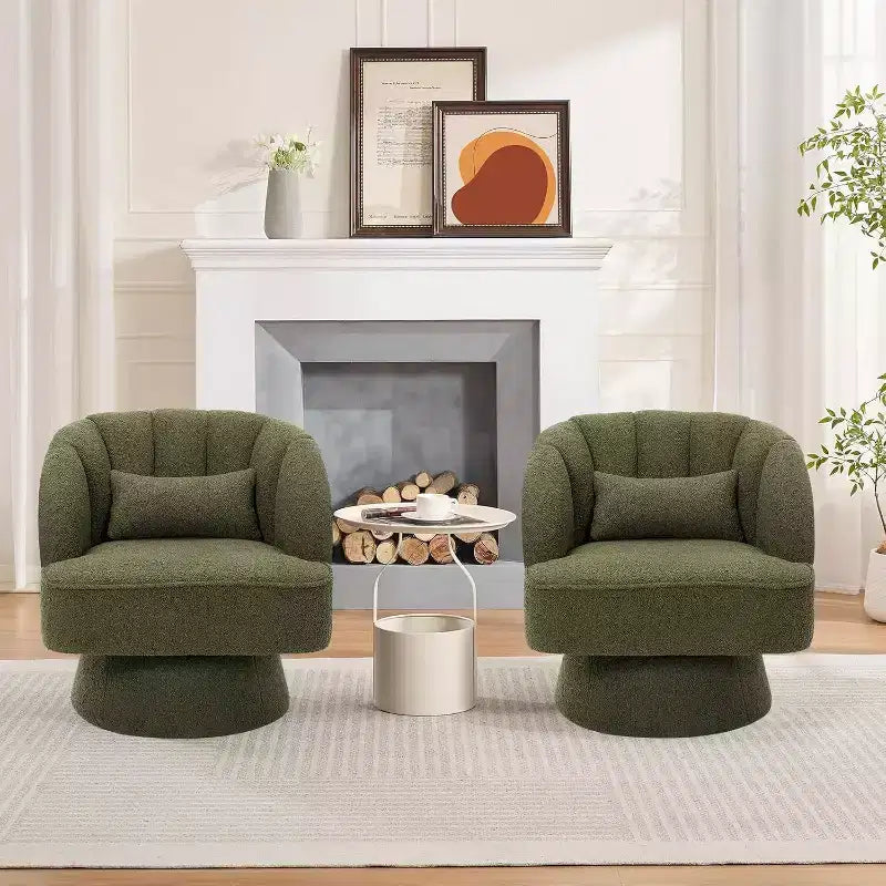 2 Pcs Modern Swivel Barrel Accent Chair, 360 Rotating Upholstered Armchair with Striped Backrest & Plush Padding for Home Office
