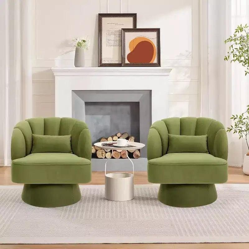 2 Pcs Modern Swivel Barrel Accent Chair, 360 Rotating Upholstered Armchair with Striped Backrest & Plush Padding for Home Office