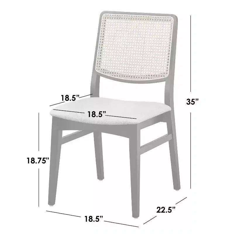Lifestorey Set of 2 Gilcrest Modern Cane Back Dining Chairs Black/Natural: Mid-Century Modern, Rubberwood Frame, Gray Upholstery