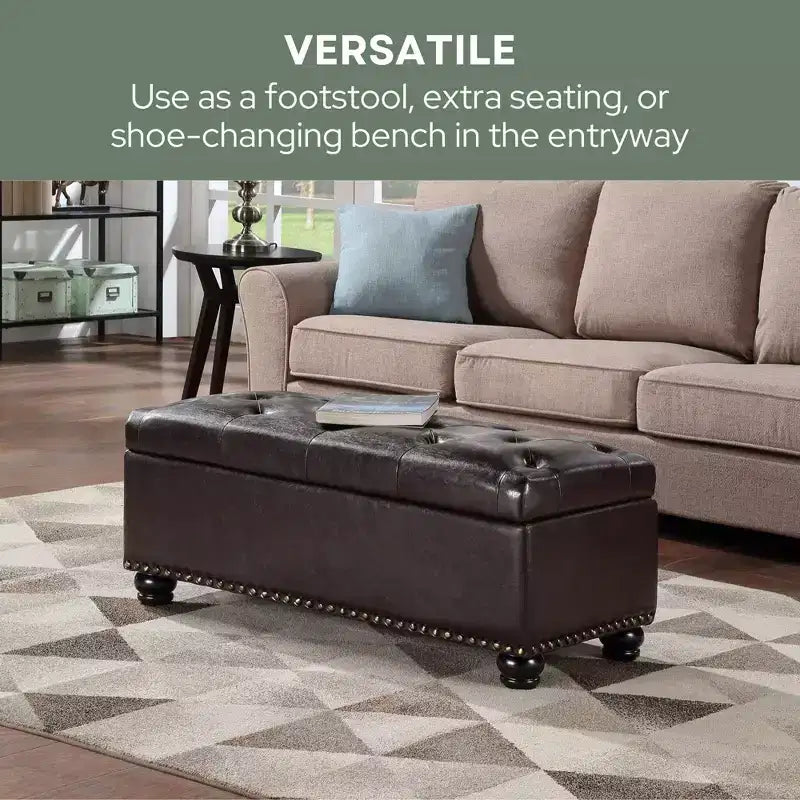 Breighton Home Designs4Comfort 9th Avenue Storage Ottoman Bench in Espresso Faux Leather