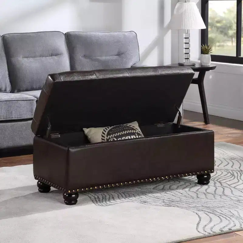 Breighton Home Designs4Comfort 9th Avenue Storage Ottoman Bench in Espresso Faux Leather
