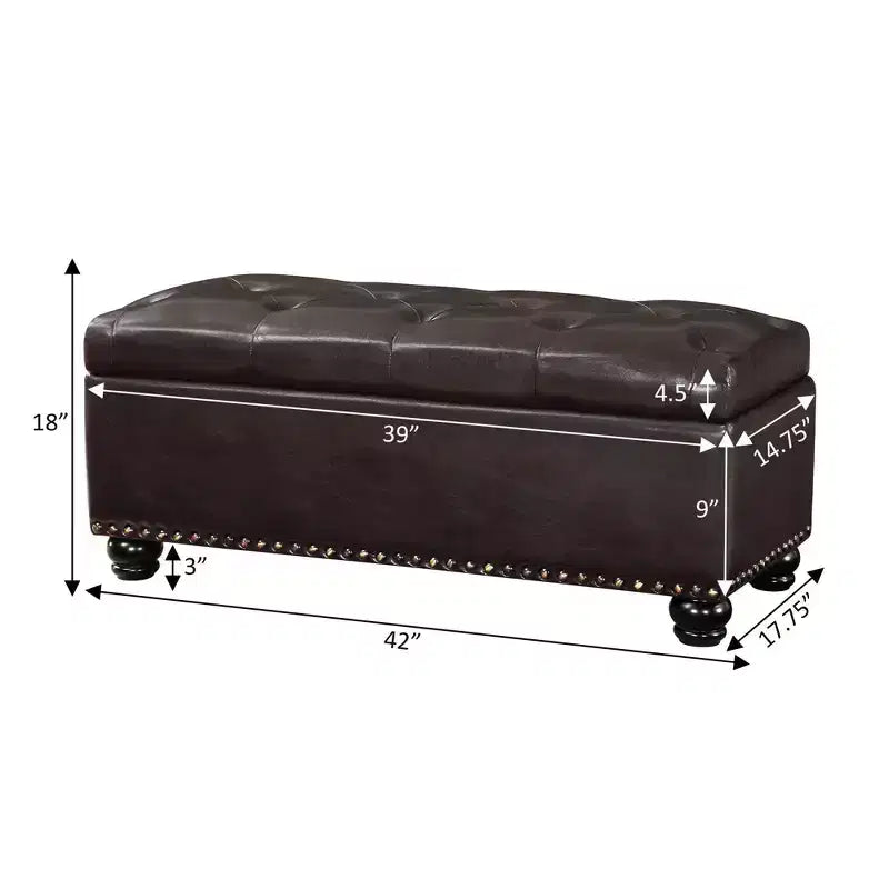 Breighton Home Designs4Comfort 9th Avenue Storage Ottoman Bench in Espresso Faux Leather