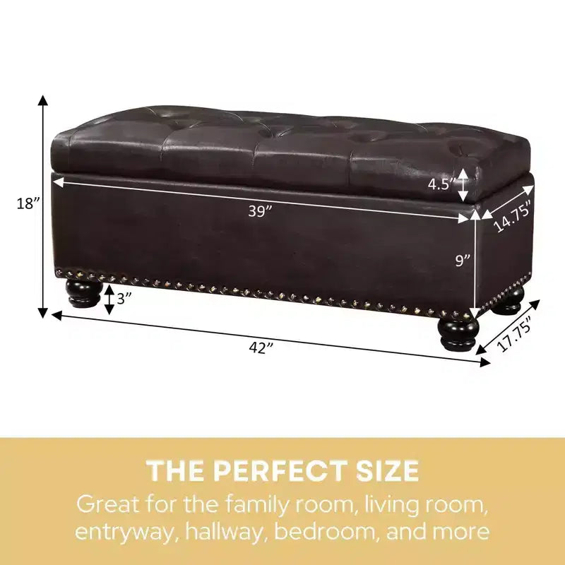 Breighton Home Designs4Comfort 9th Avenue Storage Ottoman Bench in Espresso Faux Leather