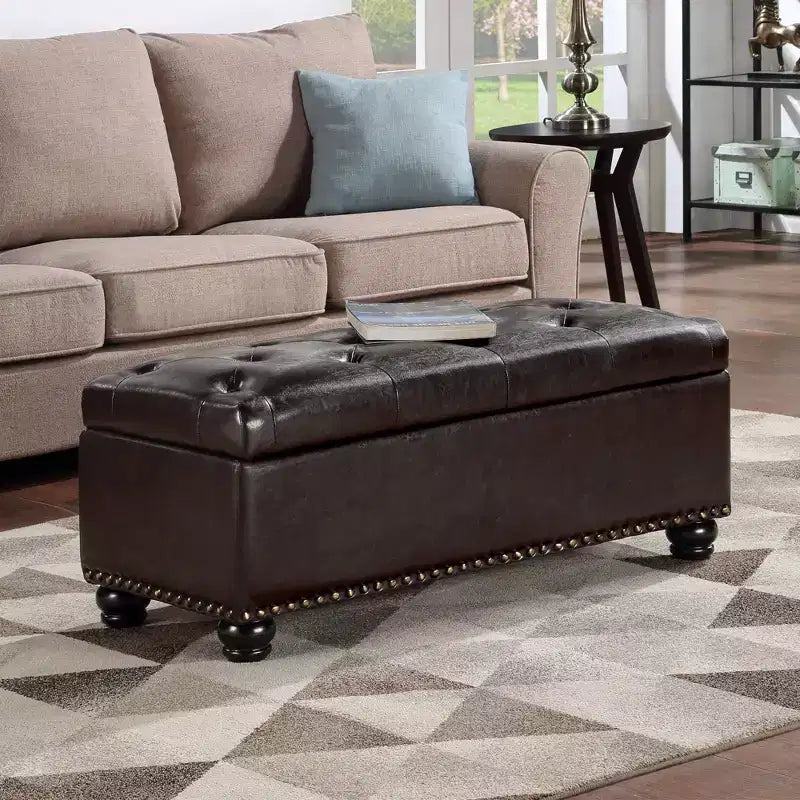 Breighton Home Designs4Comfort 9th Avenue Storage Ottoman Bench in Espresso Faux Leather