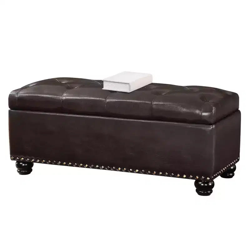 Breighton Home Designs4Comfort 9th Avenue Storage Ottoman Bench in Espresso Faux Leather