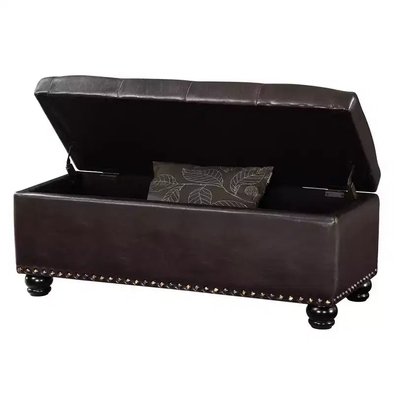 Breighton Home Designs4Comfort 9th Avenue Storage Ottoman Bench in Espresso Faux Leather