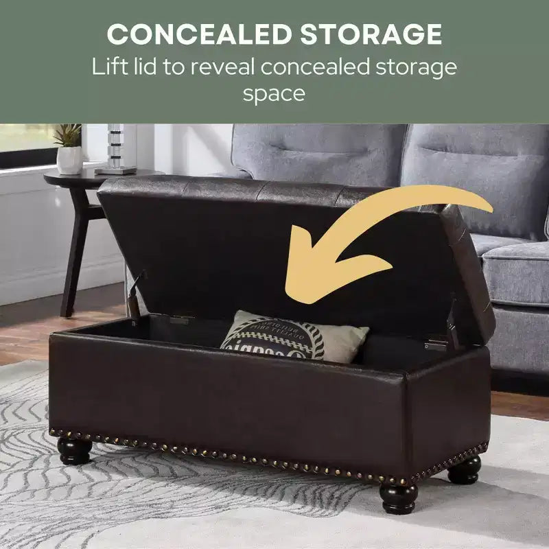 Breighton Home Designs4Comfort 9th Avenue Storage Ottoman Bench in Espresso Faux Leather