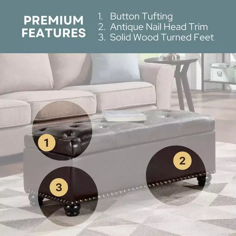 Breighton Home Designs4Comfort 9th Avenue Storage Ottoman Bench in Espresso Faux Leather