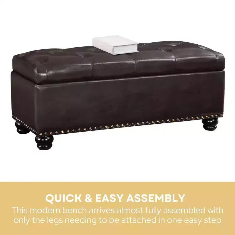 Breighton Home Designs4Comfort 9th Avenue Storage Ottoman Bench in Espresso Faux Leather