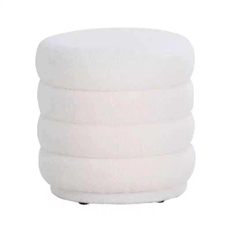 Linon 16.25" Capron Faux Shearling Round Ottoman White: Bohemian Upholstered Tufted Seat, Solid Wood Frame, 175 lb Capacity