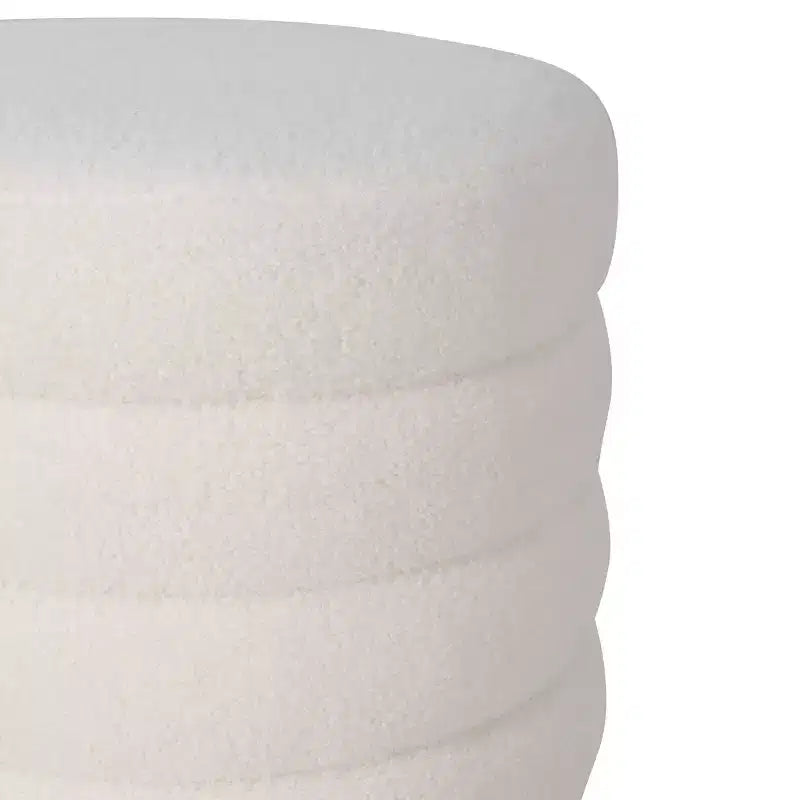 Linon 16.25" Capron Faux Shearling Round Ottoman White: Bohemian Upholstered Tufted Seat, Solid Wood Frame, 175 lb Capacity