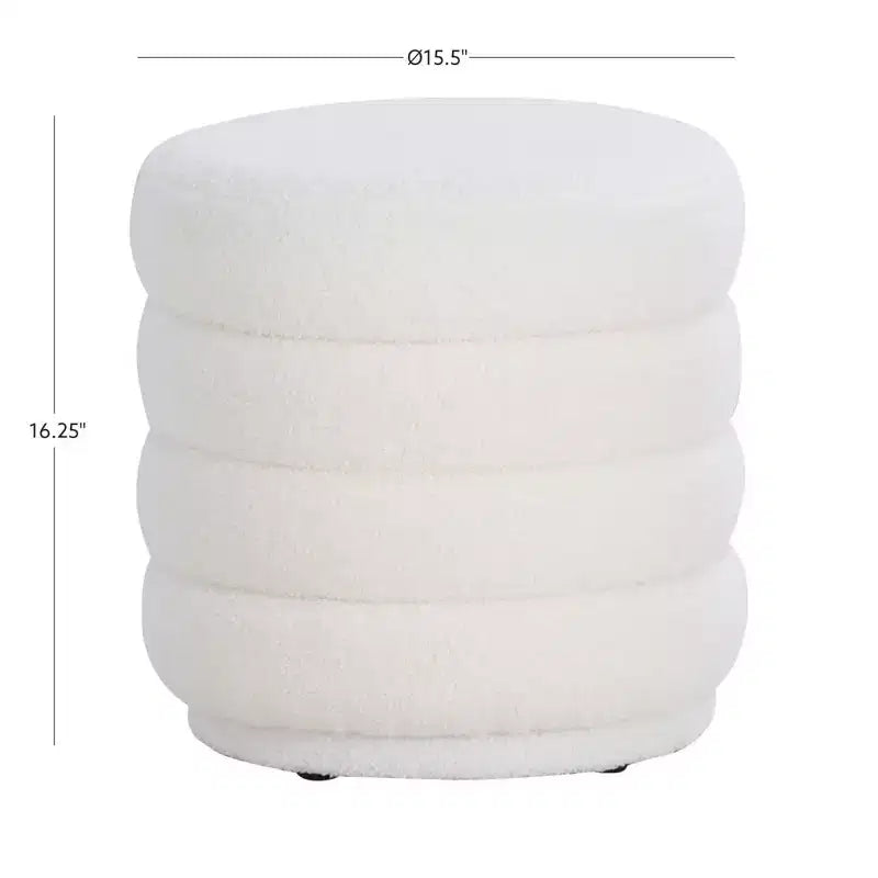 Linon 16.25" Capron Faux Shearling Round Ottoman White: Bohemian Upholstered Tufted Seat, Solid Wood Frame, 175 lb Capacity