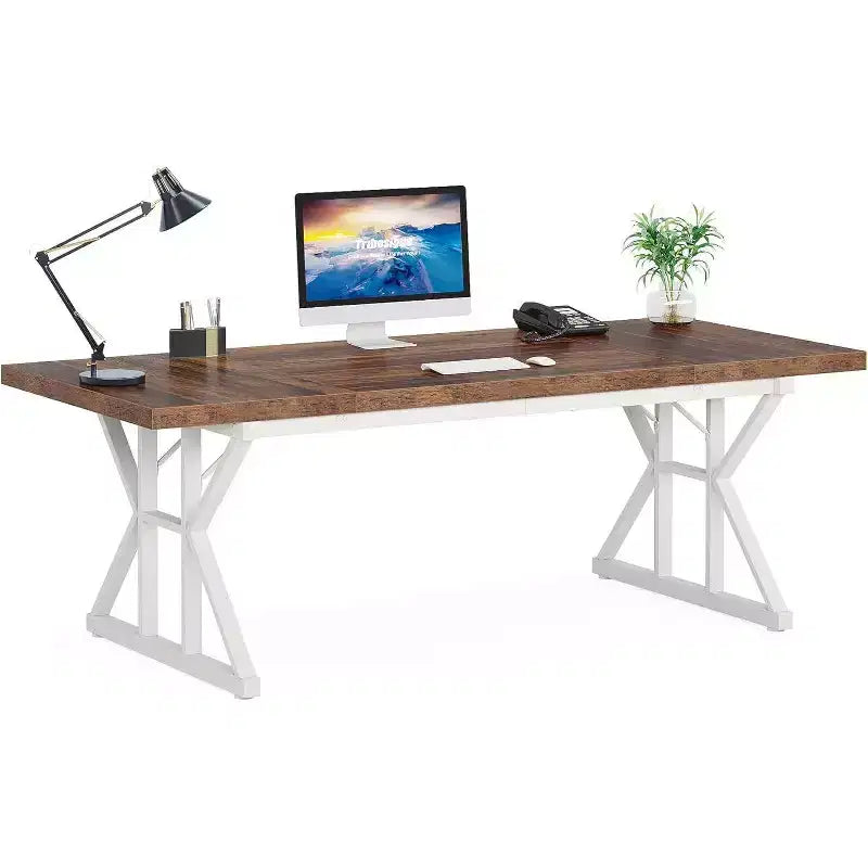 LITTLE TREE 70.8" Large Executive Desk Brown/White