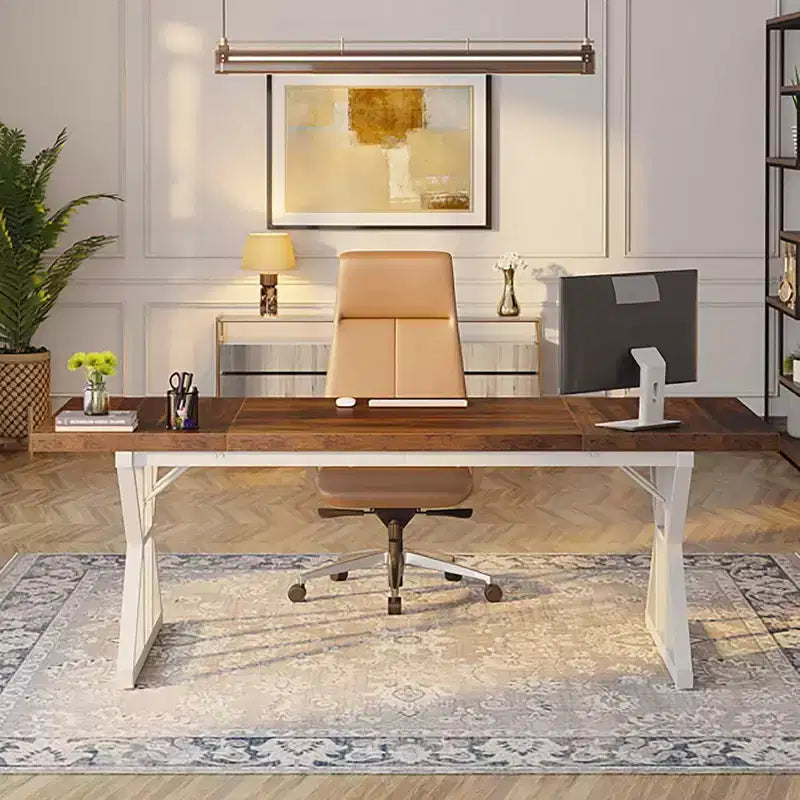 LITTLE TREE 70.8" Large Executive Desk Brown/White