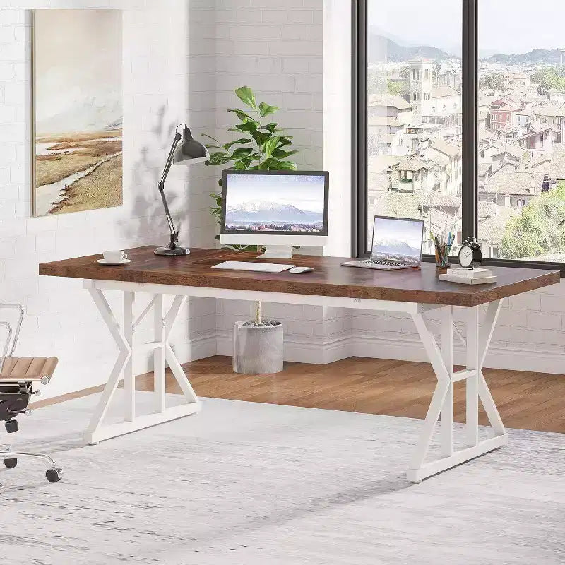 LITTLE TREE 70.8" Large Executive Desk Brown/White