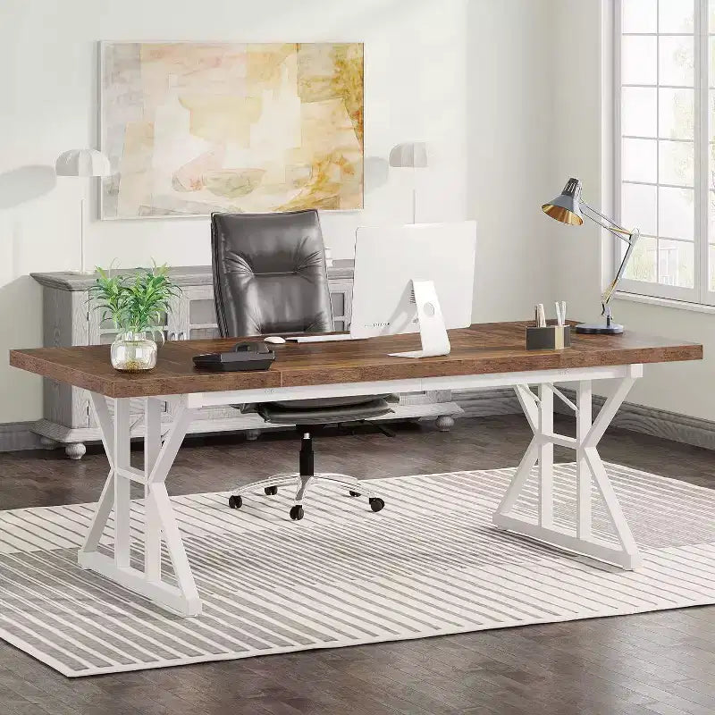 LITTLE TREE 70.8" Large Executive Desk Brown/White