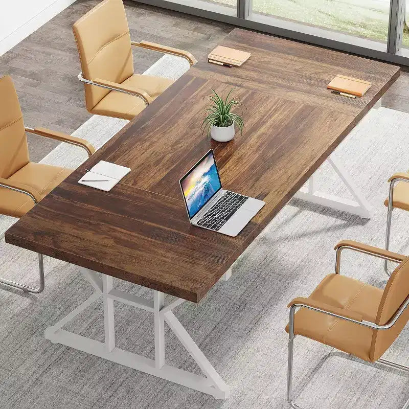 LITTLE TREE 70.8" Large Executive Desk Brown/White