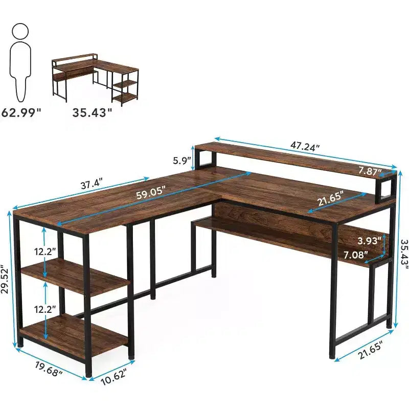 LITTLE TREE L-Shaped Desk Rustic Brown