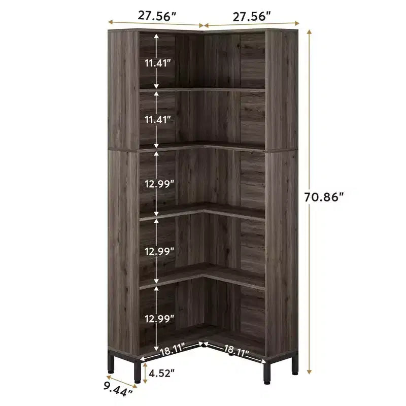 LITTLE TREE 70.86" 6 Tier Tall Corner Etagere Bookcase Gray/Black