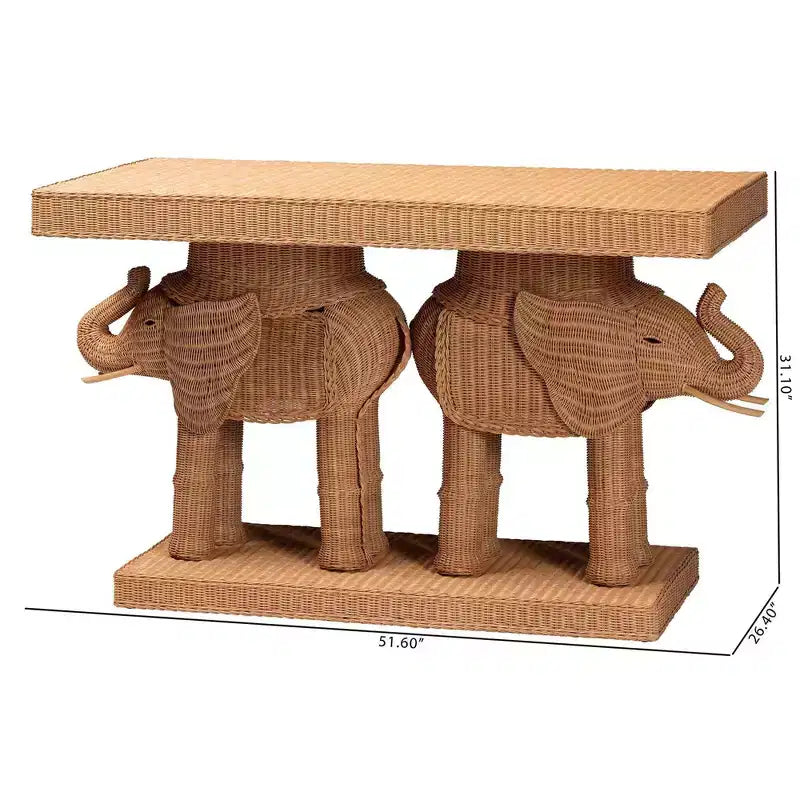 bali & pari Elissa Rattan Elephant Console Table Light Honey