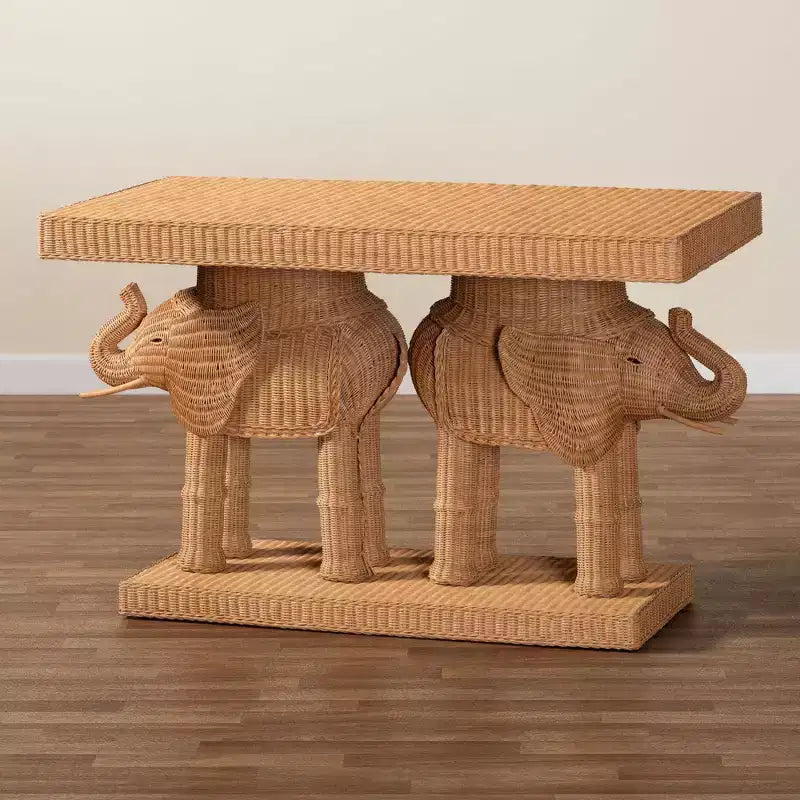 bali & pari Elissa Rattan Elephant Console Table Light Honey