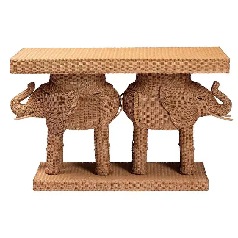 bali & pari Elissa Rattan Elephant Console Table Light Honey