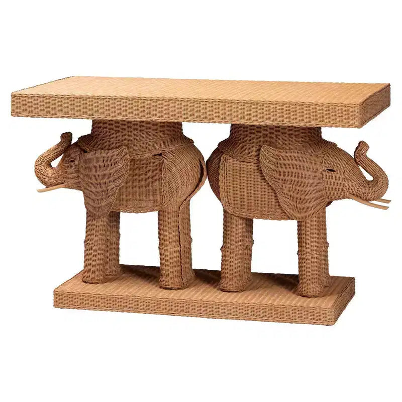 bali & pari Elissa Rattan Elephant Console Table Light Honey