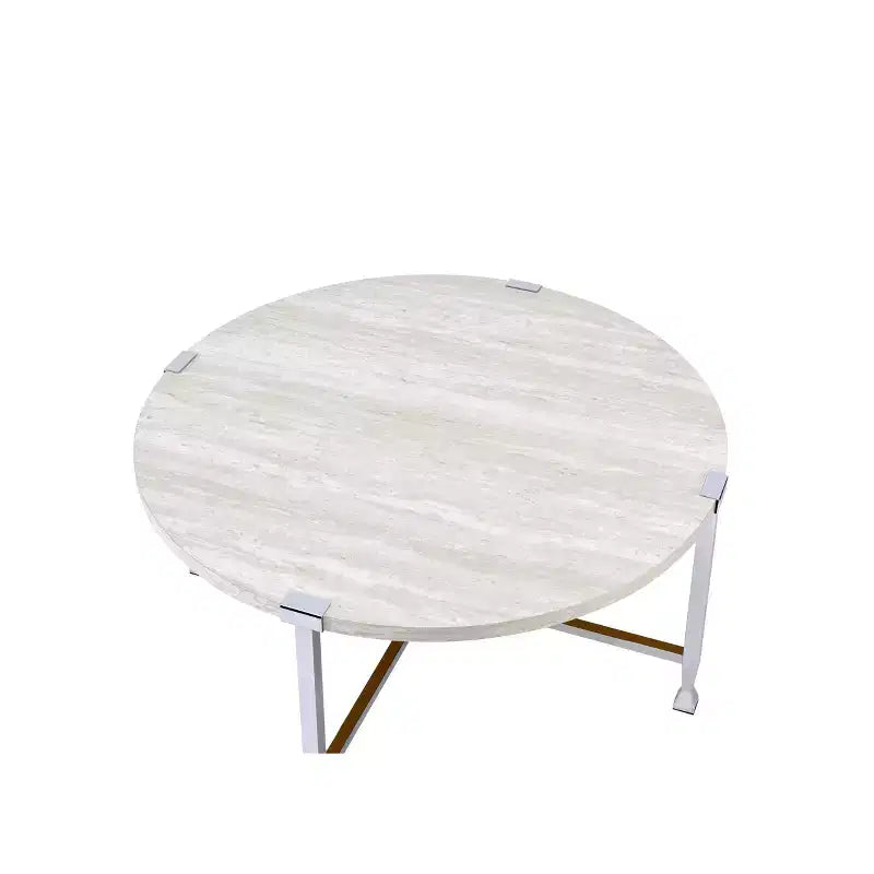 Acme Furniture Brecon Coffee Tables White Oak/Chrome Finish