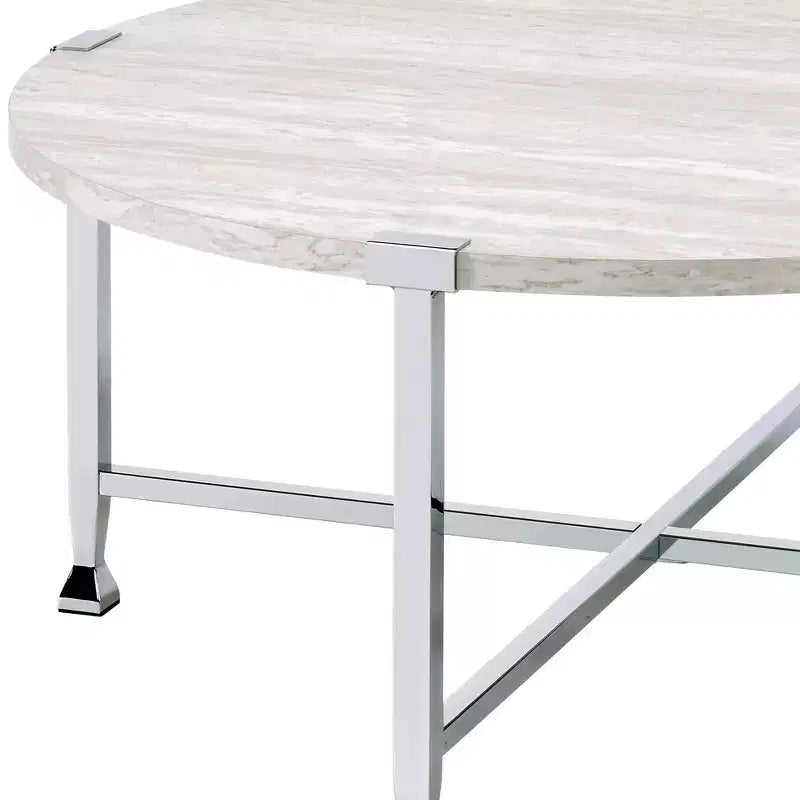 Acme Furniture Brecon Coffee Tables White Oak/Chrome Finish