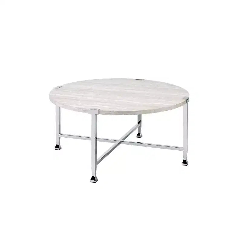 Acme Furniture Brecon Coffee Tables White Oak/Chrome Finish